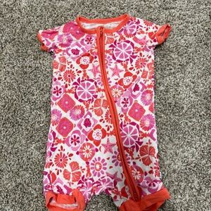 Little Sleepies- Floral Pink and Red Kids One Piece